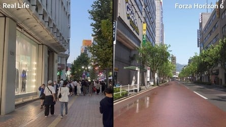 Here's how Forza Horizon 6 compares to real life, Gran Turismo 7 and Tokyo Extreme Racer. Click to enlarge. 