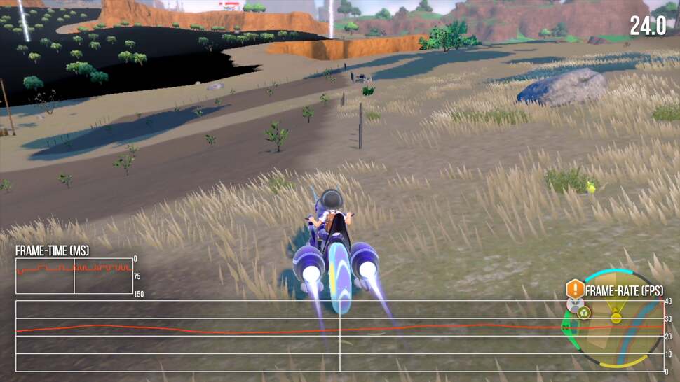 Not just a poor performing scene, but that big black mass on the top-left is Pokémon mid-glitch, as scenery renders in, disappears, then renders in again