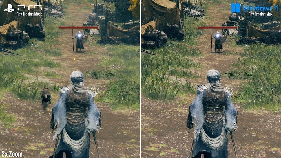 Interestingly, the console RT mode seems closest to high or max on PC, with other differences visible here attributable to PC's higher resolution and longer draw distances for foliage