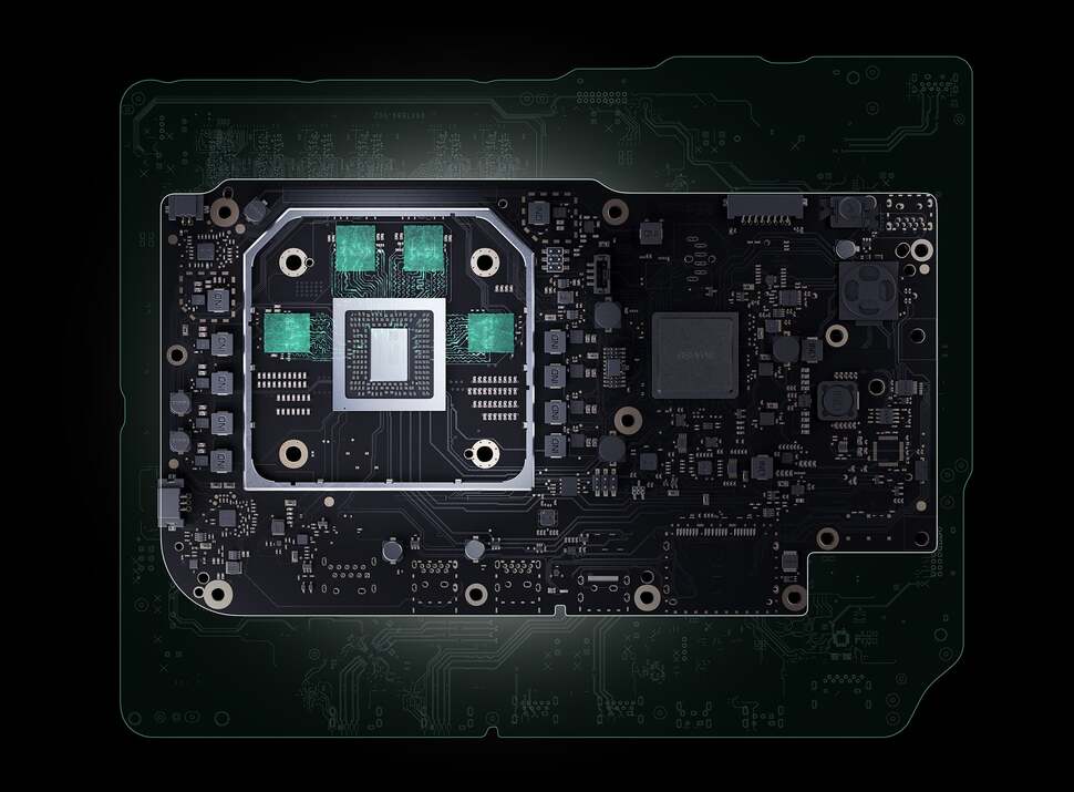 A rendered visualisation of the Series S motherboard