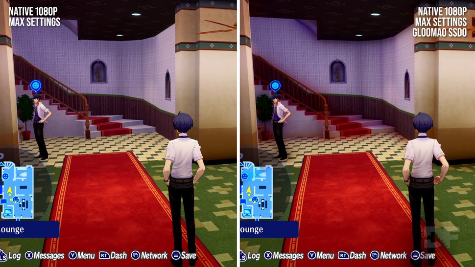 Using ReShade to inject SSDO (screen space directional occlusion) produces better-looking results more similar to the PS2 original. I hope Atlus or community mods offer more options for improving the game's lighting in the future.