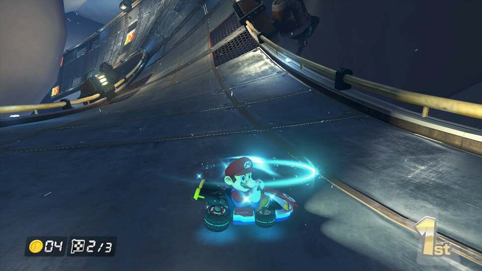 The transition to what we think is a deferred rendering model has allowed Nintendo to liberally utilise dynamic lights. Headlights, each of the four wheels, the swirling particles, and even the lights lining the trackside are all individual light sources