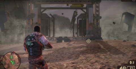 Starhawk uses a real-time lighting model that sees dozens of dynamic lights filling the screen during in tense battles, while dynamic objects cast shadows based on their position in relation with the sun (top). In addition to this, SSAO adds a little extra depth to the scene, and light shafts change colour when passing through transparent objects. (bottom).