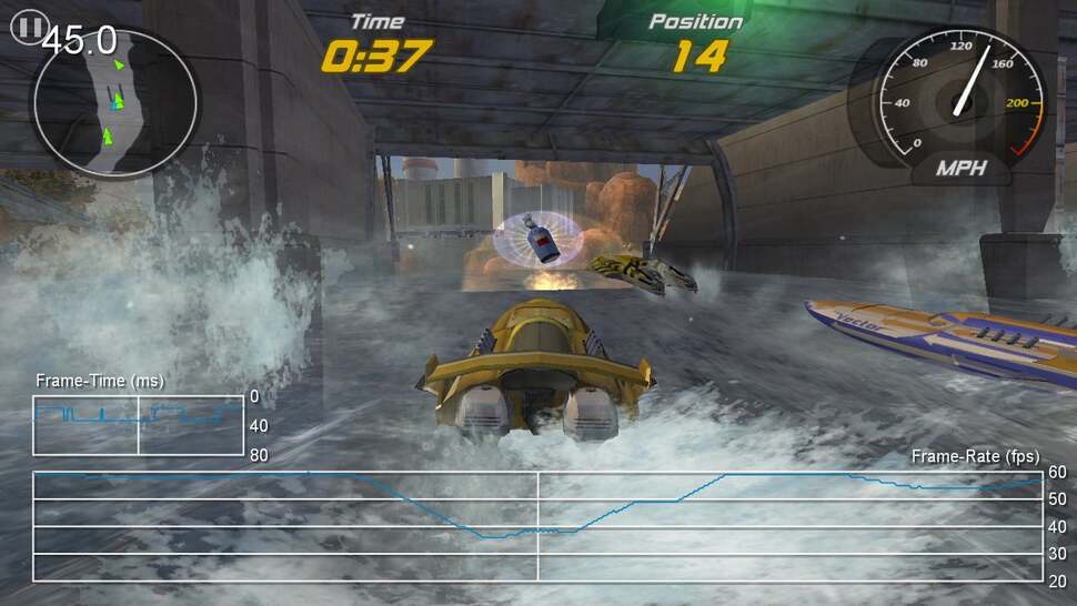 Hydro Thunder Hurricane is a pretty decent Windows Store game. At native resolution it holds 60fps for the most part, but alpha-heavy scenes challenge the lack of bandwidth in integrated graphics solutions - as you can see here