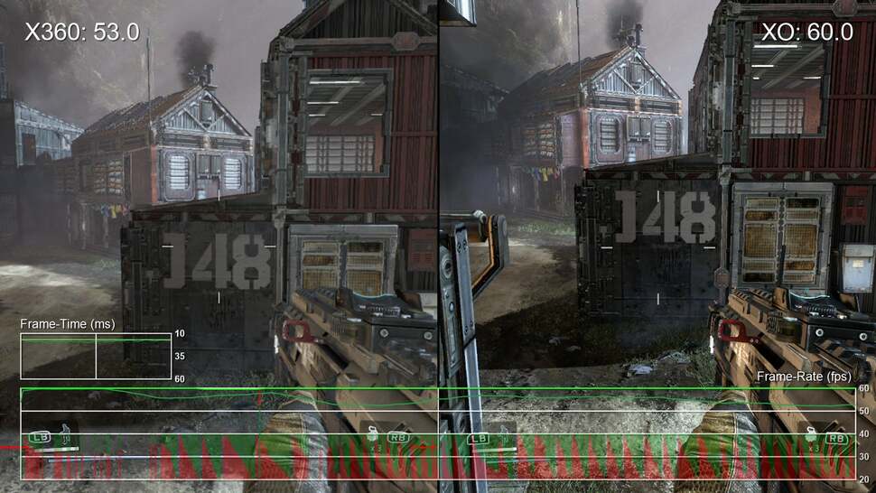 An Xbox 360 vs. Xbox One frame-rate comparison video is tough because the game is so dynamic. But we can pick out spots of traversal to compare. As you can see, generally 360 does run slower
