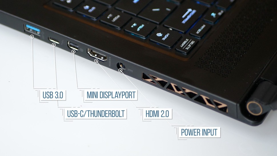 A look at input and output ports on the GS65 Stealth
