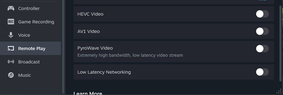 Screenshot of the relevant Pyrowave option