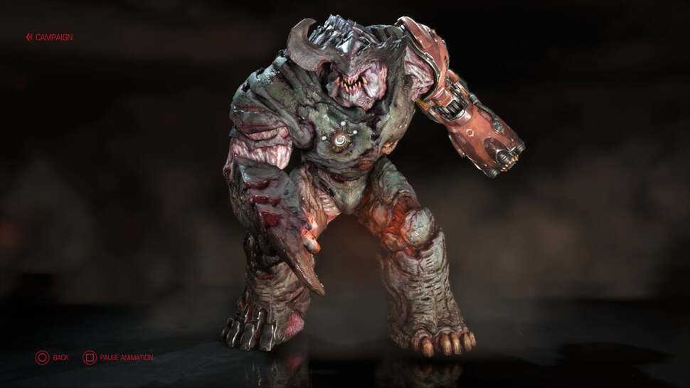 By collecting small Doom figurines, it's possible to unlock creatures for viewing. The level of detail on all of the creatures is rather impressive