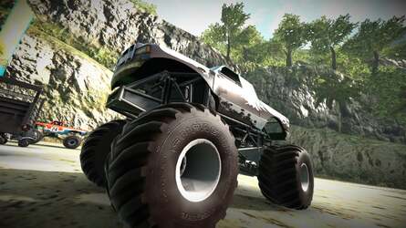 The introduction of proper depth perception makes the monster trucks in Motorstorm: Pacific Rift feel 'faster' than they do in the normal 2D version of the game (pictured).