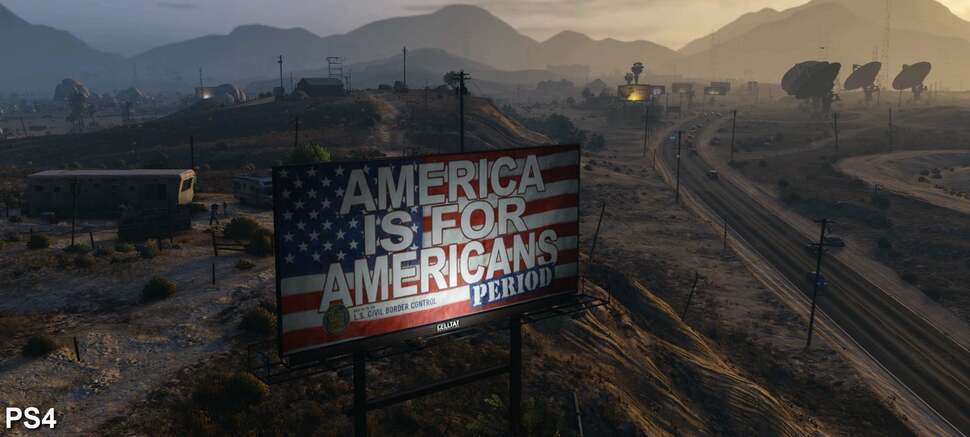 A distant view into the desert quickly reveals the increase in distant detail on PS4. Increased texture detail and LODs are in evidence - even the distant billboards are lit on PS4 while completely flat on PS3