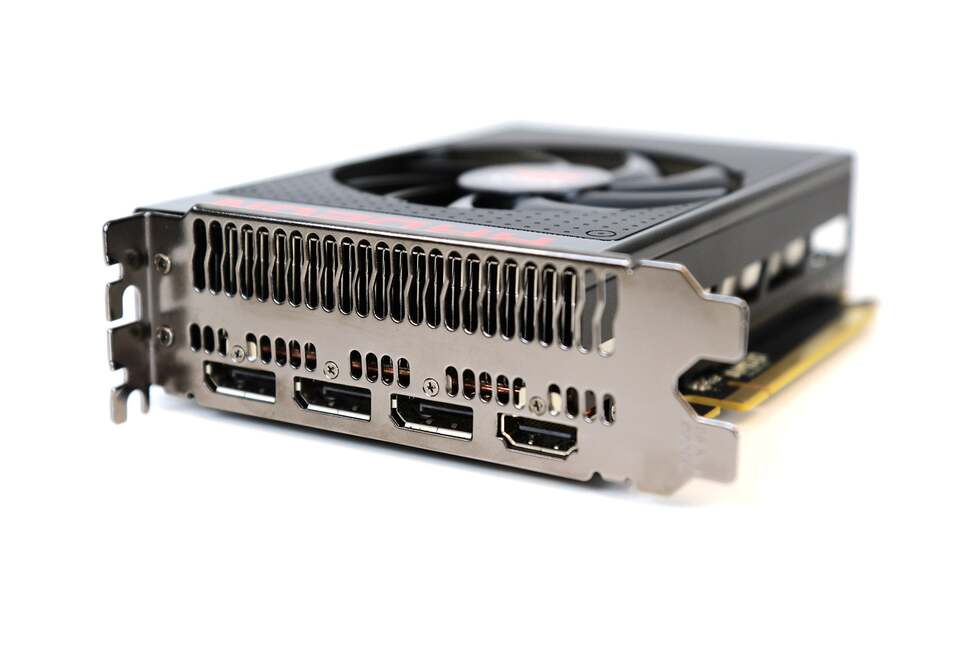 A look at the rear of the unit reveals a situation virtually identical to the top-end Fury X. There are three DisplayPort outputs, along with HDMI - but only the 1.4a spec, unfortunately