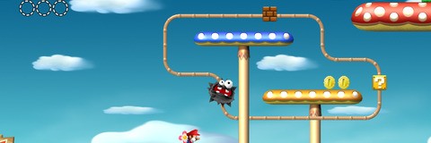 Details on Mario appear to be unchanged, though light sources such as lamps, lava and fireballs now have an impact depending on where he's standing. The centre images shows the changes made to the gooey Fuzzies, with a their new splatter animation, while the bottom images show subtle upgrades made to simple background objects like castle and flags. Click on the thumbnails for full resolution, lossless PNGs.