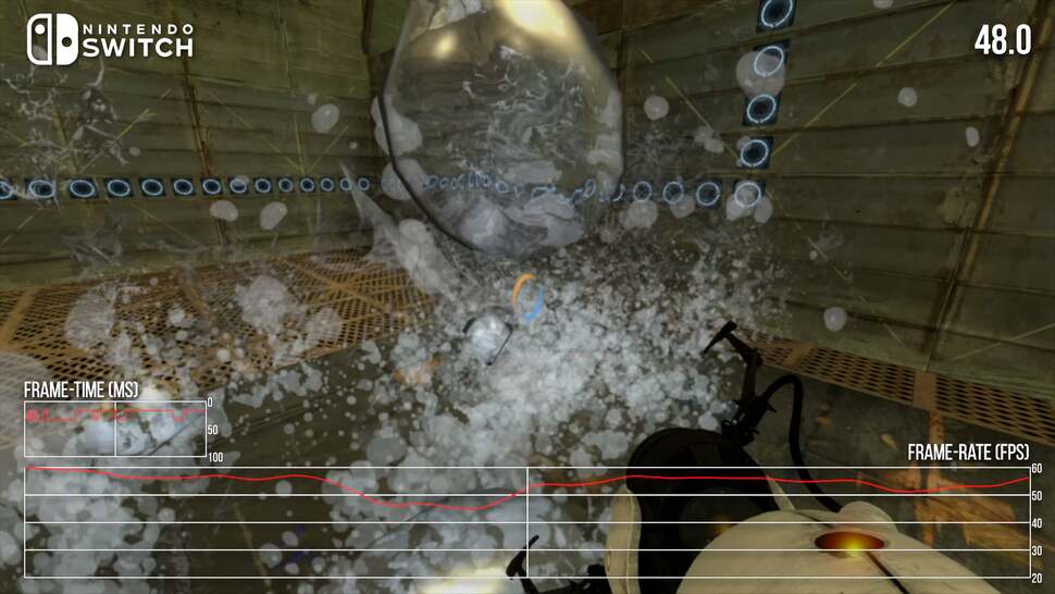 1080p docked mode pushes Switch a touch too far - bandwidth-heavy effects and portals themselves can cause small performance dips, but 60fps is mostly consistent