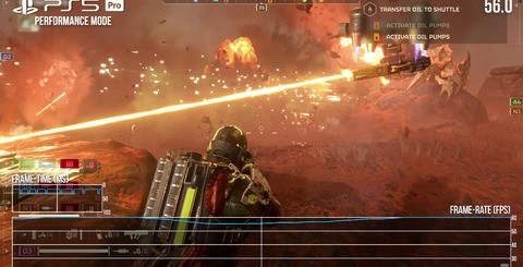 Performance mode is where it's at with Helldivers 2 on PS5 Pro. The 60fps mode works well enough, but in the most punishing end-game content, drops into the 40s are possible. Despite the higher resolution, frame-rates are more stable than the base PS5.