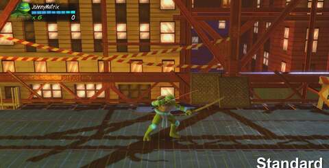 The flat colour, shading and lighting of TMNT Reshelled produces an image probably better suited to comparison than the first Assassin's Creed: Brotherhood image.