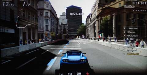 Crosstalk is a frequent annoyance in 3D mode, although the double-image effect is more noticeable on some games than in others. In these shots, we photographed the screen through one lens of the 3D glasses to illustrate the ghosting effect. You can super-size the images by clicking on the thumbnails.