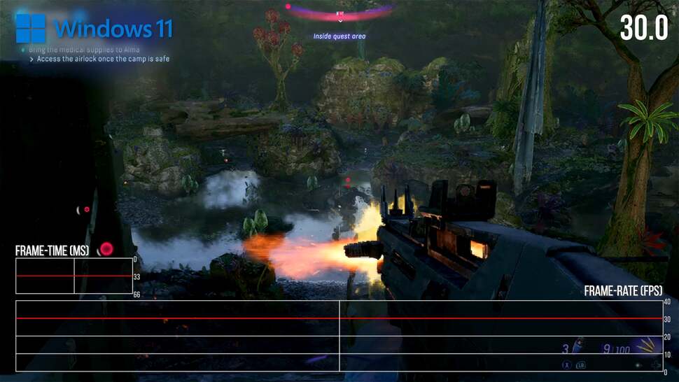 Avatar: Frontiers of Pandora at lowest settings at 720p with TAA still looks handsome on a handheld screen - and the game does feature a working half-refresh rate v-sync option that gets you close to a locked 30fps