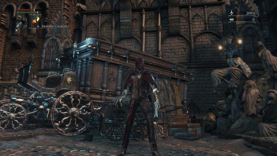 As is the developer's forte, Bloodborne's lore is expertly expressed through its scenery – from the drama in the statues to the mess of coffins and wagons across Yharnam