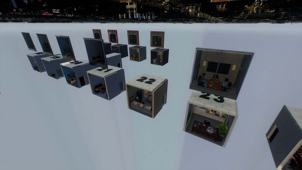 Undeneath the map are the rooms that are ray-traced against to generate Spider-Man 2's window interiors. There are 32 individually labelled pairs of windows and rooms, mixed and matched to generate those environments