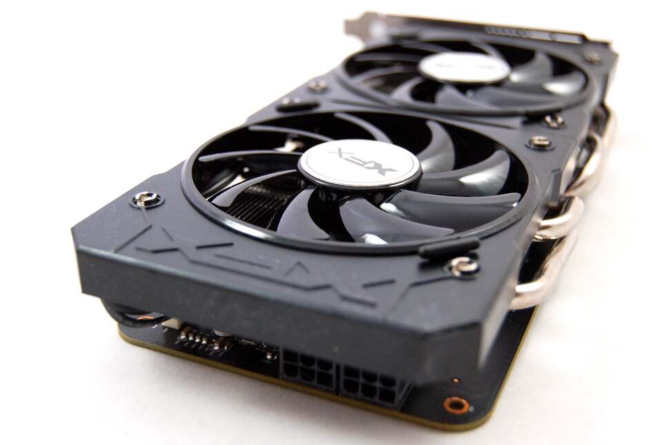The XFX model utilises a dual six-pin power input, located at the end of the card
