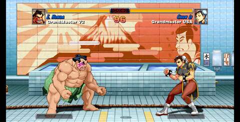 Four shots from the Xbox 360 version of Capcom&rsquo;s Super Street Fighter II Turbo HD Remix, losslessly derived from the HDMI output of the console. Lavish artwork but have the character sprites actually been (poorly) scaled, or is the game just bugged?