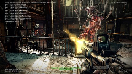 Reducing controller lag was a key priority for Guerrilla in Killzone 3. High speed cameras were used to physically verify improvements to the game code, while internal code was added to track events from the initial button press to its exit from the RSX - you can see this system in action in these exclusive shots.