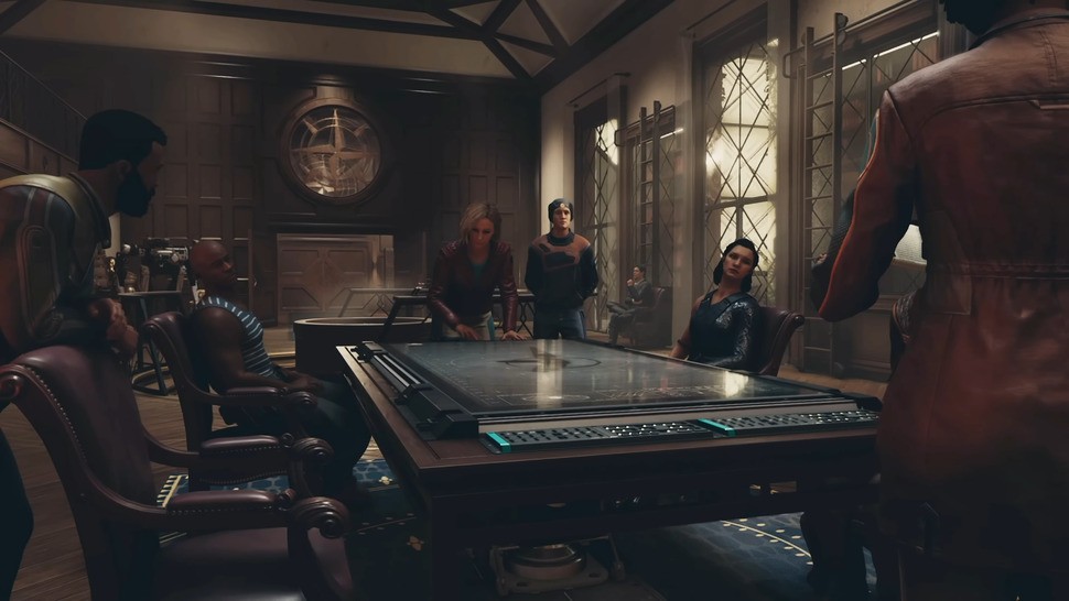 You can spot the real-time cube maps used for reflections in this scene, showing the background but not the characters, and which seem to update once per second