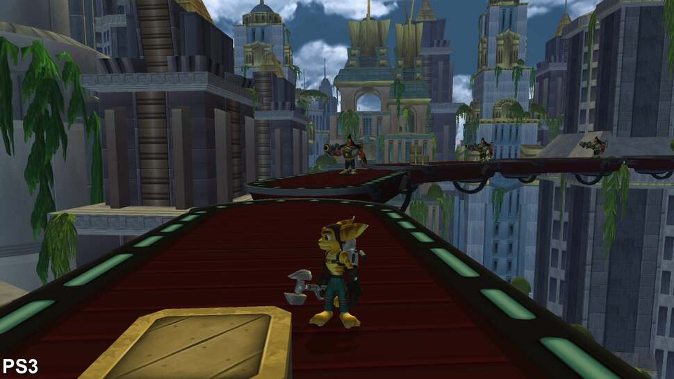 This train sequence shows off the difference in detail and complexity between the original game and remake. The addition of fuel carriages, industrial equipment and pipework flesh out the scene on PS4, while HDR effects add depth and contrast to the light