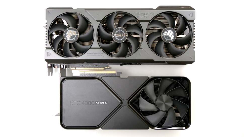 The 4080 Super gets the 4080/4090 version of the Founders cooler - and that was big enough for Nvidia to dub it the BFGPU. Asus? They produced a 'hold my beer' moment with the frankly colossal TUF Gaming edition
