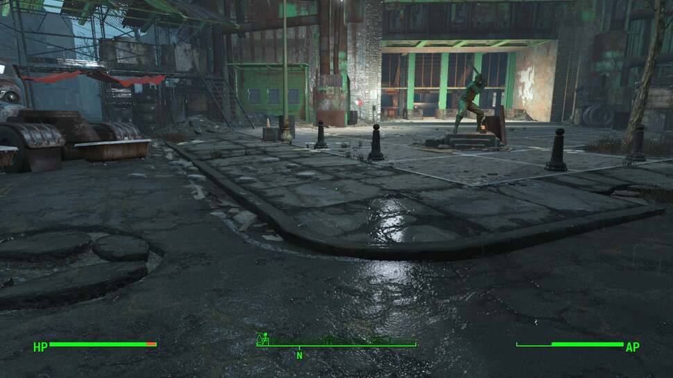 The game's rainy weather state makes the most of its physically-based lighting at night, adding a wet sheen to each surface