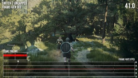Here are the three performance modes: standard 30fps, uncapped, and uncapped with frame generation. None of these are quite perfect in terms of execution. 