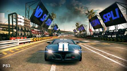 Comparison shots of Split/Second taken from the freely available PSN/Xbox Live demos. Looks and performance are both very close in what we've seen so far.