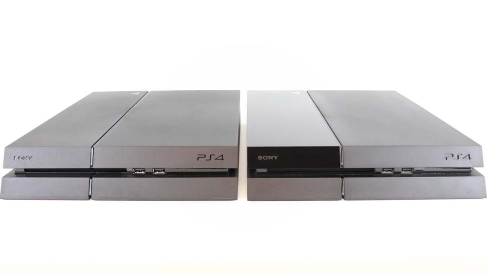 Here we have the new CUH-1216A model (left), next to our launch CUH-1003A PS4 (right). It's ten per cent lighter – at 2.5kg - than the original model's 2.8kg