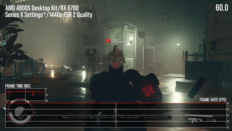 Enclosed areas like the first research lab here also seem to hit the 60fps ceiling, which we did expect after our prior 4K testing, to be fair