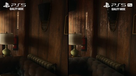 Sometimes the RT upgrades are a straight win - seeing Saga in the mirror, for example - but there are also a handful of problem spots, such as this reflective wood which has a very noisy resolve.