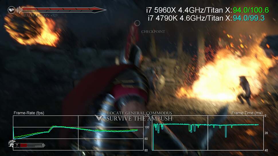 However, once again we spot a small moment of stutter on the quad-core chip we don't see with eight cores. But again, the variance is so small that the overall benchmark result doesn't change