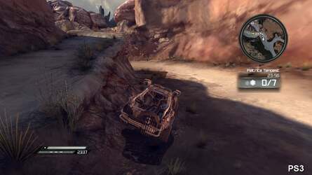Travelling at speed through the Wasteland seems to cause problems for the texture streaming system on PlayStation 3 - in a lot of cases, art does not resolve to full resolution in time before it disappears off-screen, giving a blurry look to some scenes.