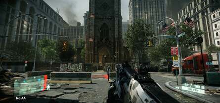 A comparison of no anti-aliasing and the same shot with PostMSAA in action. It's a clear improvement, and also copes better with sub-pixel detail in comparison with MLAA.