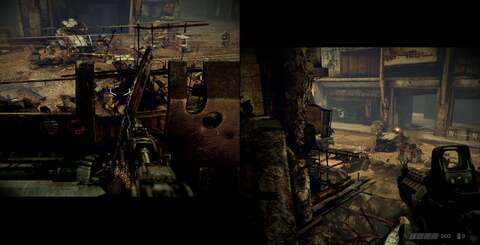 Here's how Guerrilla handles split-screen mode in Killzone 3, via the utilisation of two square-ish windows. The impact to what is already a fairly narrow field of view does take its toll on the gameplay experience - zeroing in on opponents and picking out the route ahead is made more difficult.