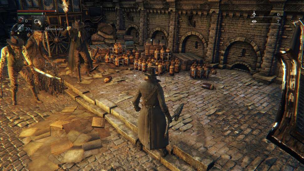 Bloodborne: Central Yharnam is littered with Havok-based objects of all kinds, from bottles to book stacks, making the world feel more tangible