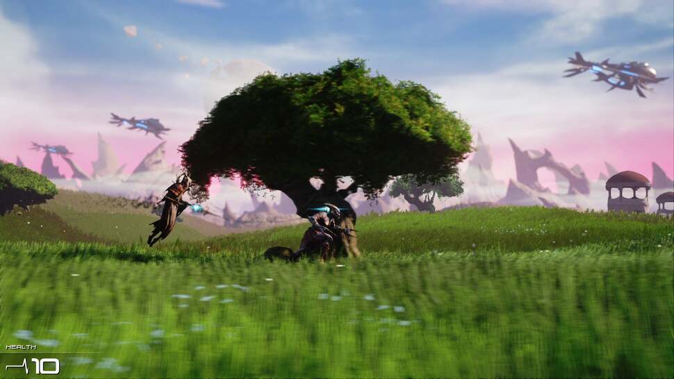 Here's another example of object blur at work. Notice how the grass in the foreground is out of focus while Arabron and the scenery on his plane is clearly visible