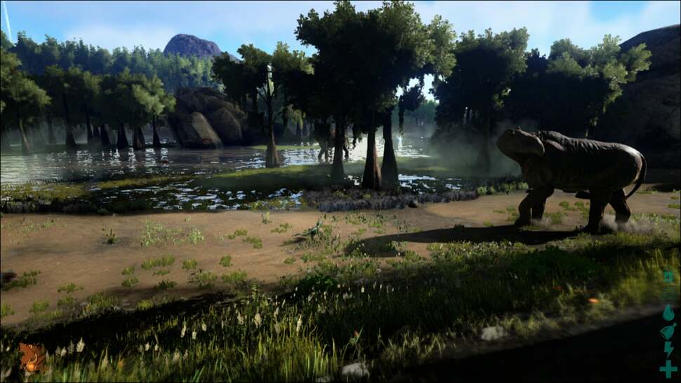 Swamplands and dark forest areas stand out in Ark. Here we see how rolling fog and dim lighting conditions add atmosphere to these locations throughout the game