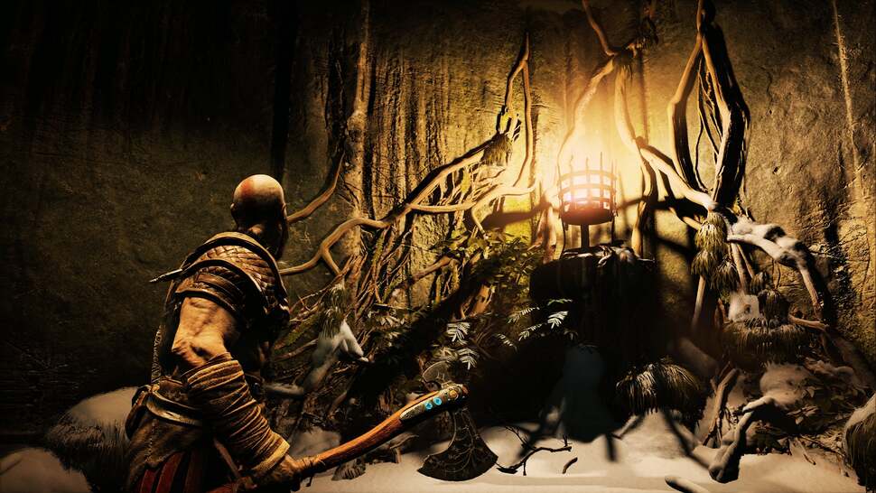 Lighting and shadow play a huge role in God of War and the new PBR materials contribute greatly to the overall realism. The move to a deferred renderer allows for more dynamic lights per scenes and some of those lights can cast shadows