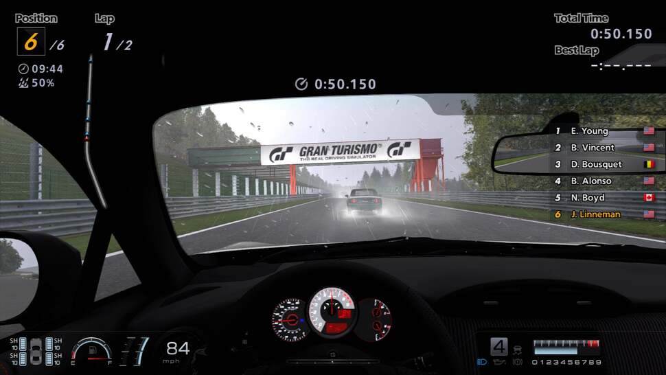 Driving in the rain has been improved - the effect of rain drops splashing on the windshield has also been greatly improved removing the low resolution textures from GT5 and replacing them with lower density but higher quality droplets