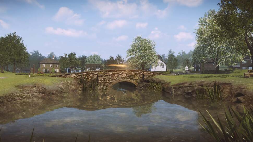 Water reflections are also rendered in real-time - no baked images. This mirrors everything nearby except the floating spirits (note: on top of the bridge)