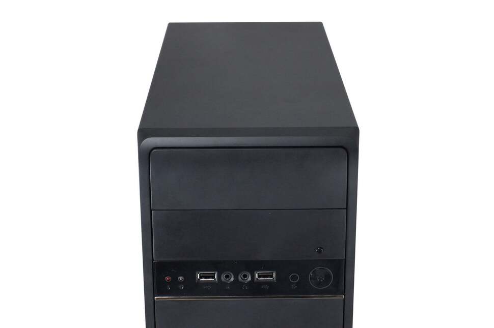 A quick look at the Gigabyte GZ-MA02 case we're using. It's cheap but quite decent overall and for £55 we get the case with an internally mounted 450W power supply