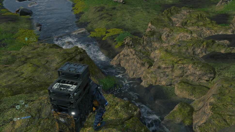 Water sees a massive boost in quality in Death Stranding over Horizon Zero Dawn, with a lot of attention poured into the way in which it snakes around rocks. Note the white foam