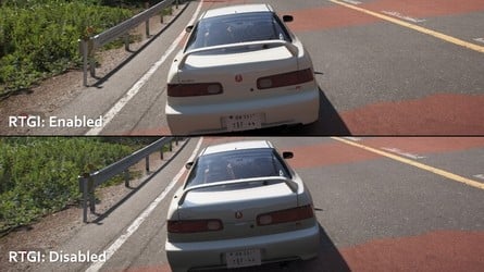 Ray-traced global illumination (RTGI) can make a huge difference to the final image, especially in indirectly-lit areas. Click to enlarge. 