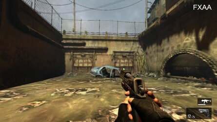 PC owners can select between 2x MSAA, 4x MSAA or NVIDIA's FXAA filter. FXAA has produced some outstanding results when tested on console footage, but in F.E.A.R. 3, the advantages are not so readily apparent.