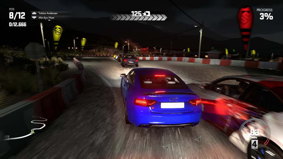 All reflections are also dynamic in DriveClub. In this shot the light to the left and wing mirror are both reflected on the blue car's bodywork. However, the car itself does not reflect in its own wing mirrors